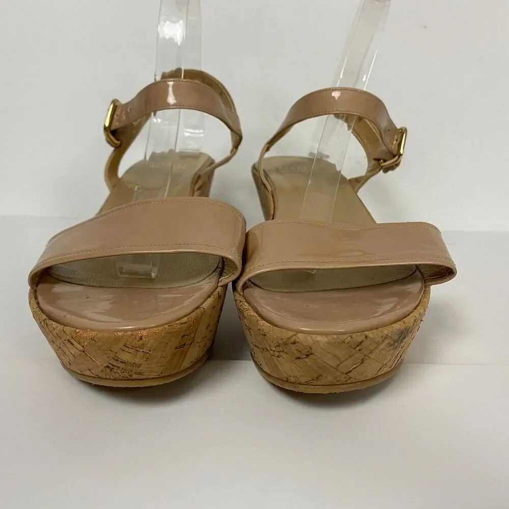 Stuart Weitzman Sandals Womens 10 Beige Cork Platform Wedge Slingback Patent - Picture 2 of 11